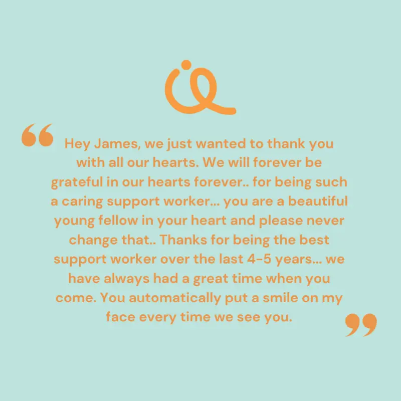Invigorate Ability Support - 44 Thank you note from a family praising their caring support worker